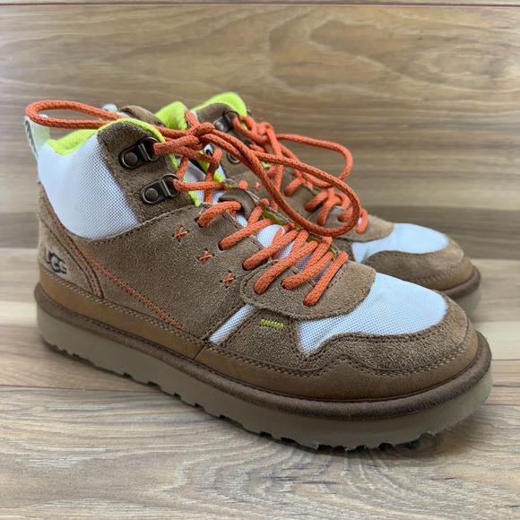 UGG Highland High Sneaker Boot Women 8 Chestnut Color block Suede Lace Up - Picture 1 of 13